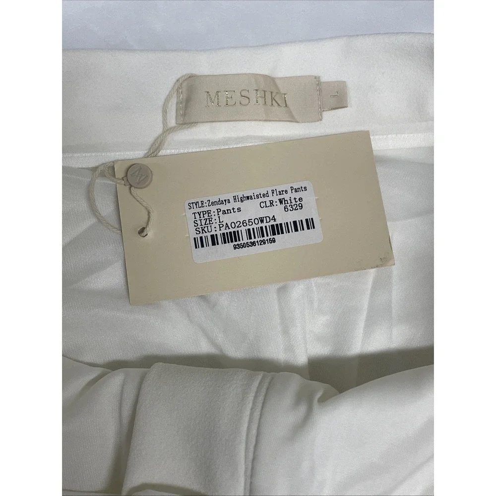 MESHKI Zendaya Highwaisted Flare Pants Ivory‎ White Womens Large NWT